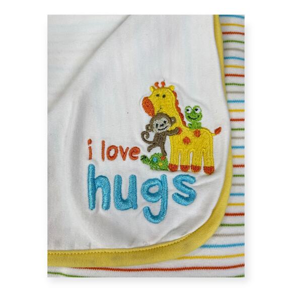 Just One You Carters I Love Hugs Yellow Striped Baby Blanket Giraffe Monkey Frog